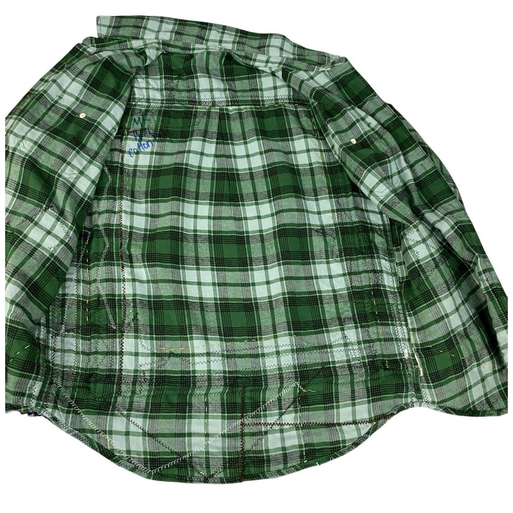 Upcycled Flannel Shirt Shacket Womens Large Alaska Grunge Patchwork Folk Art - Picture 11 of 16